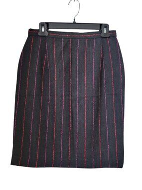 Randy Kemper Size 12 Vintage Black with Red & Purple Stripes Pencil Skirt
